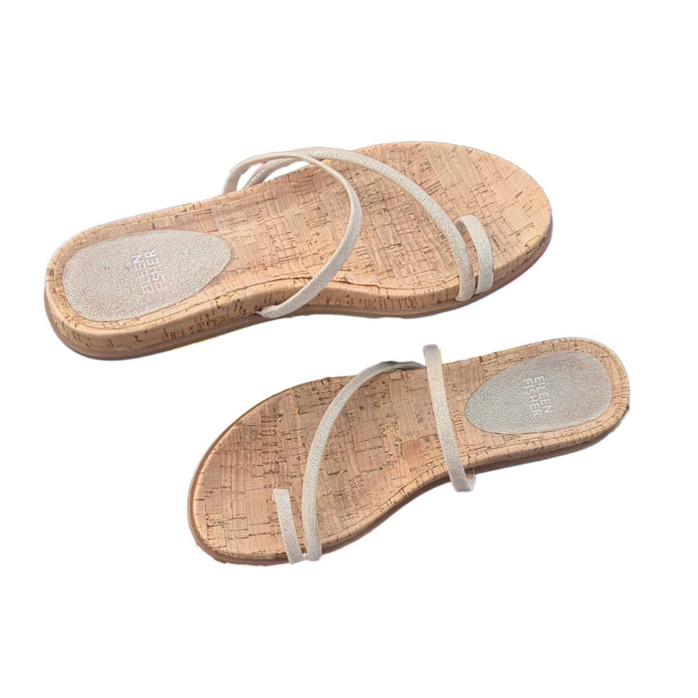 Eileen Fisher Metallic Dorado Strappy Slide Sandals Women's Size 9.5 EUC